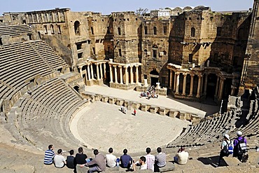 Auditorium, Roman theater with black basalt stones in Bosra, Syria, Asia