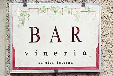 Bar, cafe, Vineria, sign, Radda in Chianti, Chianti, Tuscany, Italy, Europe