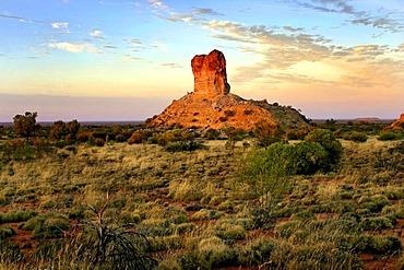 Historical pioneer landmark Chambers Pillar, 50 m high sandstone column in the red outback Australian landscape, Northern Territory, Australia