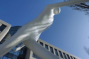 Walking man, sculpture in front of the building of the Munich Reinsurance Company, Leopold street, Munich, Bavaria, Germany, Europe