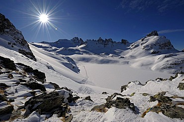 Panorama of mountain peaks, Chur, Graubuenden, Switzerland, Europe