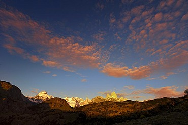 Mt. Fitzroy and Mt. Cerro Torre in the morning light, El Chalten, Patagonia, Andes, Argentina, South America