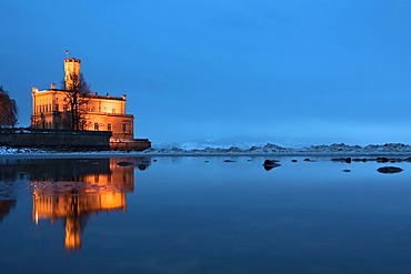 Montfort Castle on Lake Constance near Langenargen in the evening light, Baden-Wuerttemberg, Germany, Europe