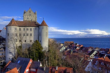 Meersburg Castle in Meersburg on Lake Constance duringwindstorm Xynthia, with view to the Alps, Baden-Wuerttemberg, Germany, Europe