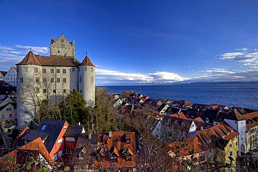 Meersburg Castle in Meersburg on Lake Constance duringwindstorm Xynthia, with view to the Alps, Baden-Wuerttemberg, Germany, Europe