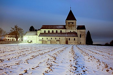 Church of St George on the wintery Reichenau island on Lake Constance, Baden-Wuerttemberg, Germany, Europe