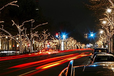 Traffic and Christmas decorations, Unter den Linden, Berlin, Germany