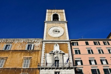 Clock tower in Piazza Plebiscito or Piazza del Papa, Ancona, Marche, Italy, Europe