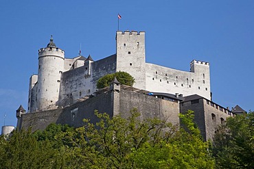 Festung Hohensalzburg fortress on Mt. Moenchsberg, Salzburg, Austria, Europe