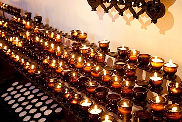 Votive candles in the Wallfahrtskirche Mary Eck sanctuary, burning candles, Chiemgau, Bavaria, Germany, Europe