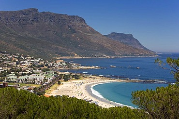 Beach of the Camps Bay suburb, Twelve Apostles mountains, Cape Town, Western Cape, South Africa, Africa