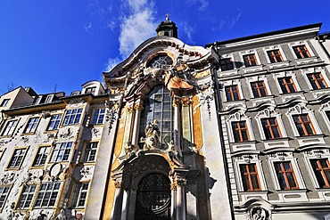 Facades of the Asam-Haus building and late Baroque Asam church, 1733-46, in the Sendlingerstrasse street, Munich, Bavaria, Germany, Europe