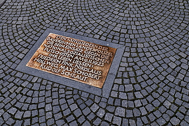 Memorial plaque for police officers who died during the Nazi putsch in 1923, Odeonsplatz square, Munich, Bavaria, Germany, Europe