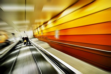 Escalator to the subway, Karlsplatz, Stachus, Munich, Bavaria, Germany, Europe