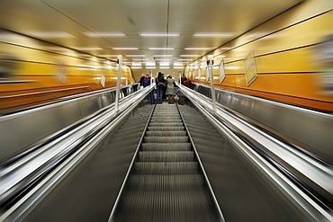 Escalator to the subway, Karlsplatz, Stachus, Munich, Bavaria, Germany, Europe