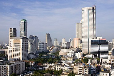 View of Bangkok skyline towards Silom Road, Thailand, Asia