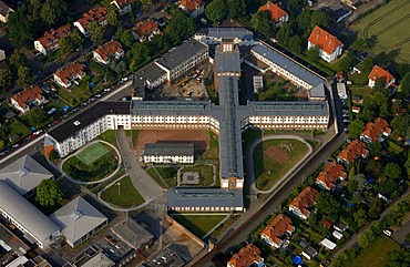 Aerial view, jail, JVA Werl prison with new roof, Werl, North Rhine-Westphalia, Germany, Europe