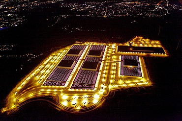 Aerial shot, night scene, IKEA's European logistics center, Dortmund, North Rhine-Westphalia, Germany, Europe