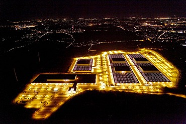 Aerial shot, night scene, IKEA's European logistics center, Dortmund, North Rhine-Westphalia, Germany, Europe