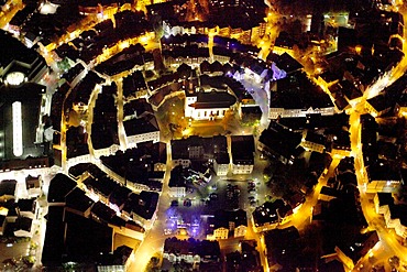 Aerial shot, night scene, Oberrahmede, Luedenscheid, North Rhine-Westphalia, Germany, Europe