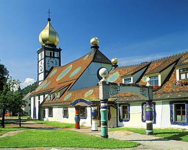 Parish church Saint Barbara, 1987-1988, by Friedensreich Hundertwasser, Baernbach, Styria, Austria, Europe