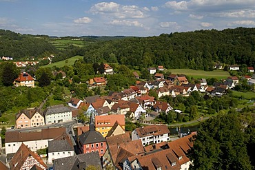 View from the castle over Waischenfeld, Wiesenttal, Franconian Switzerland, Franconia, Bavaria, Germany, Europe