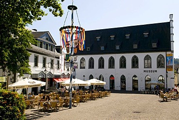 Restaurant and museum at the Alter Markt square in Attendorn, Sauerland region, North Rhine-Westphalia, Germany, Europe