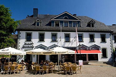 Restaurant at the Alter Markt square in Attendorn, Sauerland region, North Rhine-Westphalia, Germany, Europe