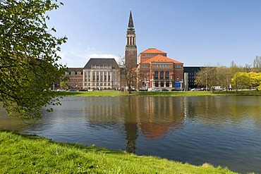 Kleiner Kiel lake with town hall and opera house, state capital of Kiel, Schleswig-Holstein, Germany, Europe