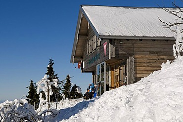 Zwieseler Huette mountain hut on Grosser Arber, 1456m, Bavarian Forest Nature Park, Bavaria, Germany, Europe