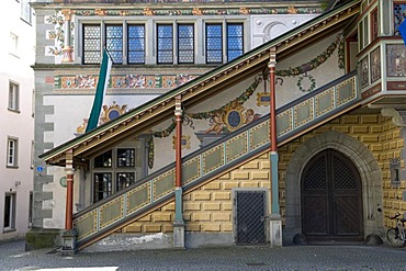 Staircase of the old town hall in the old town, Lindau, Lake Constance, Bavaria, Germany, Europe