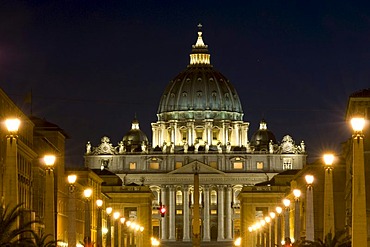 St. Peter's Basilica at night, Rome, Italy, Europe