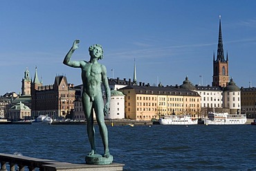 Statue and historic town Riddarholmen, Stockholm, Sweden, Scandinavia, Europe