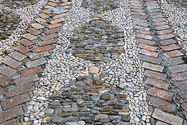 Pebble pavement in the historic centre, San Remo, Riviera, Liguria, Italy, Europe