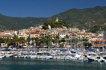 Harbor and view of the old town, San Remo, Riviera, Liguria, Italy, Europe