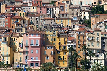 Dense housing in the historic centre, Menton, Cote d'Azur, Provence, France, Europe