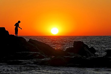 Sunset, Las Penitas beach at Poneloya, Leon, Pacific, Nicaragua, Central America