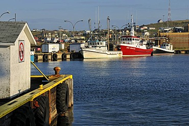 Fishing boat in the harbour of Ile du Cap aux Meules, Iles de la Madeleine, Magdalen Islands, Quebec Maritime, Canada, North America