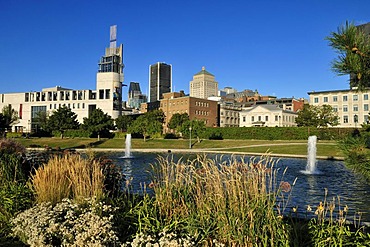 Vieux Port, waterfront park with Pointe a Calliere Museum, Montreal, Quebec, Canada, North America