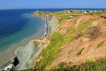 Colorful cliffs near Pointe de la Light, Ile D'Entree, Entry Island, Iles de la Madeleine, Magdalen Islands, Quebec Maritime, Canada, North America