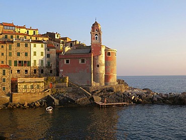 View on Tellaro on the sea, church, port, Tellaro, Riviera, Liguria, Italy, Europe