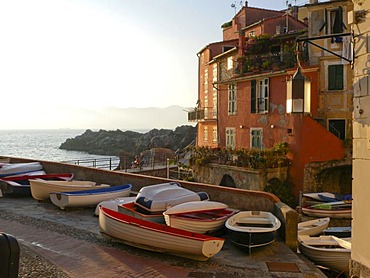 View on Tellaro on the sea, port, boats, Tellaro, Riviera, Liguria, Italy, Europe