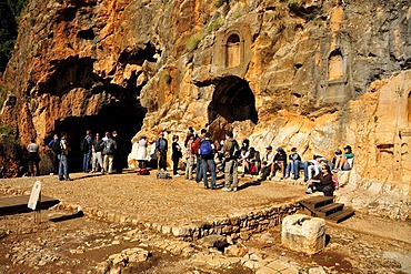 Remains of a Roman temple at the source of the Hermon River, one of three headstreams of the Jordan River, Golan Heights, Israel, Middle East, Orient