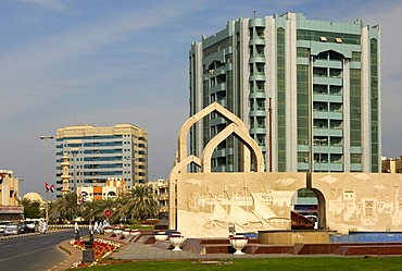 Dhow monument in the center of Ajman, Emirate of Ajman, United Arab Emirates, Middle East