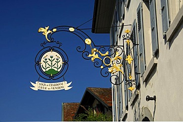 Tavern sign at the restaurant and wine cellar Logis de Chardonne Chardonnet, Vaud, Switzerland, Europe