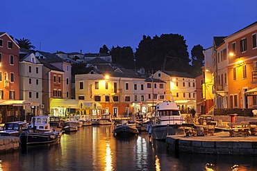 Port at night in Veli Losinj, Croatia, Europe