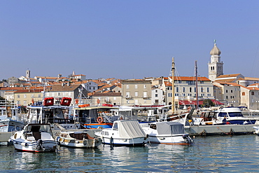 View over the marina to the town of Krk, Croatia, Europe