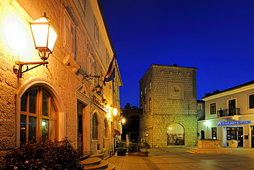 Forum Square at night in the city of Krk, Croatia, Europe