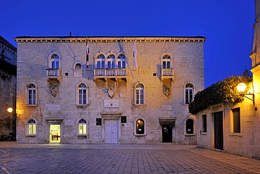 Cathedral Square at night, Trogir, Croatia, Europe