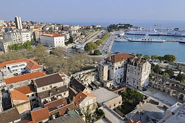 Looking south to the sea from the campanile of the Cathedral of St. Duje, Split, Croatia, Europe